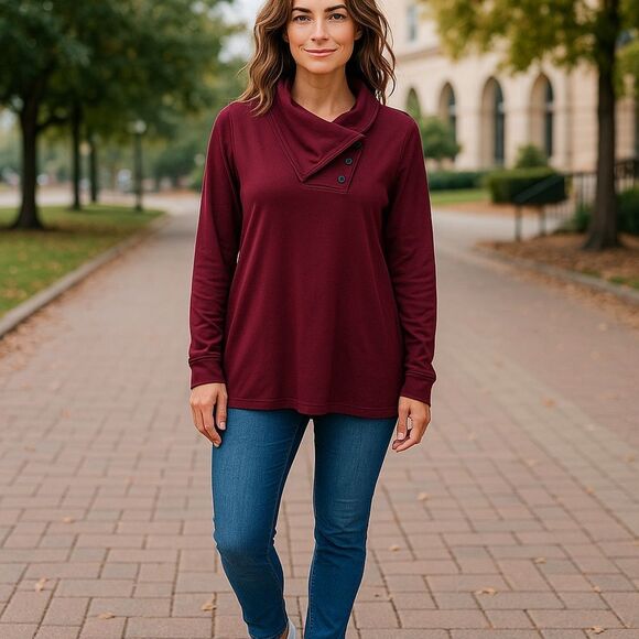 Burgundy Button-Up Sweater - Picture 1 of 2